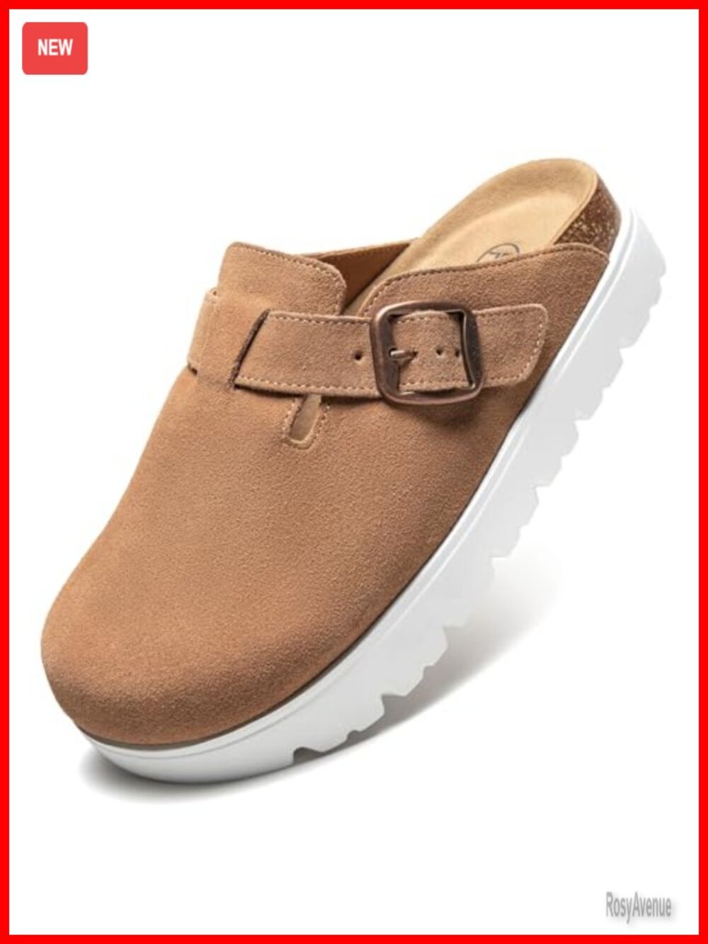 Women's Suede Clogs Non-Slip Platform Mules Arch Support Adjustable Buckle